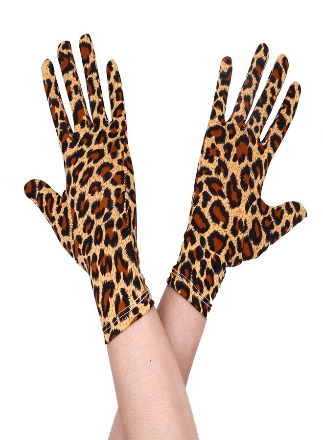 Howriis Men's and Women's 9'' Spandex Stretchy Short Gloves Full Finger Wrist Length Halloween Costume Party Gloves (Leopard, 24cm) - Image 2